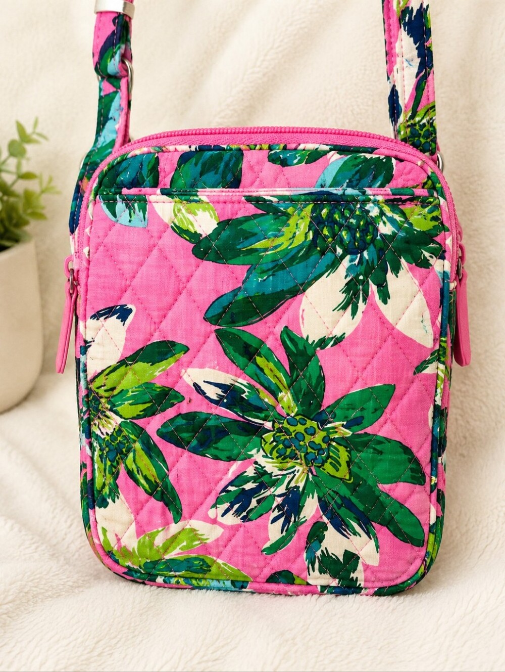 Vera Bradley Pink Tropical Floral Quilted Crossbody Bag